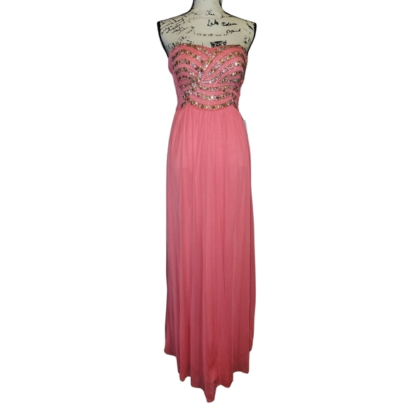 As U Wish Coral Strapless Prom Dress - Picture 3 of 14